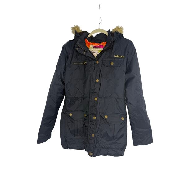 Billabong Jamie Anderson AltYr Snow Jacket Women’s M Black Faux Fur Hood Coat - Picture 1 of 12